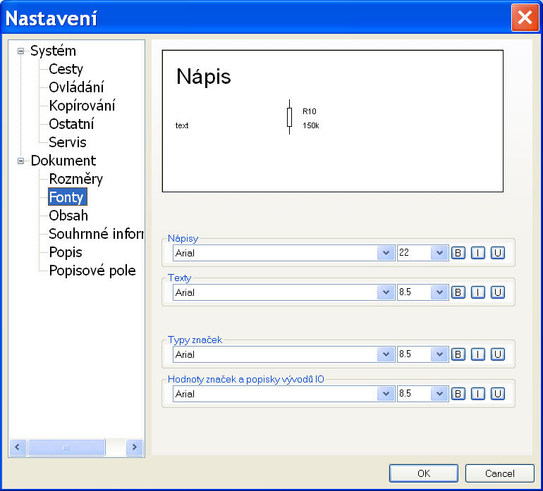 Dokument - Fonty Fonty pro nápisy a texty které zde nastavíte budou pouze počáteční a lze je kdykoliv změnit. Pro každý nápis a text lze individuálně nastavit jiný font.