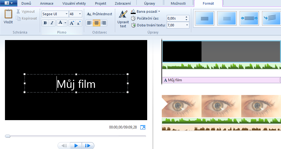 Video na počítači 4.4.4 Vkládání titulků Do vytvářeného video klipu můžeme vložit titulky. Zde má Windows Live Movie Maker připraveny tři druhy titulků. Tyto titulky nalezneme na kartě Domů.