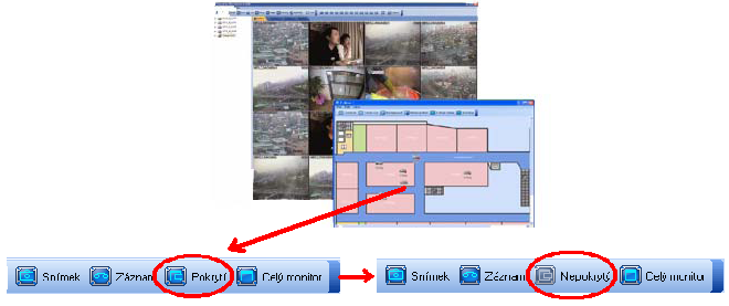 2. Multi okno & (ne)pokrytí okna EMS umožňuje současné sledování několika živých scén, E-map, informací o stavu, atd.