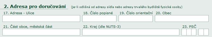 Tuto adresu žadatel NEMUSÍ vyplňovat. Adresní údaje SZIF přebírá, v souladu se zákona č. 111/2009 Sb. o základních registrech, ve znění pozdějších předpisů, ze Základního registru.