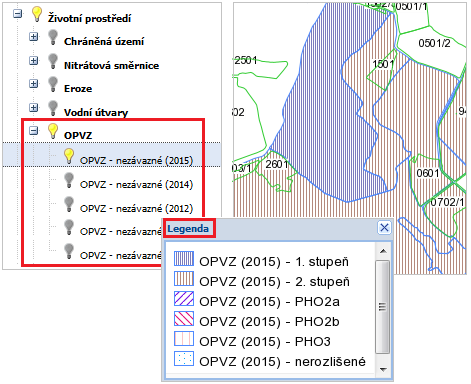 Obrázek 10 Vrstva Ochranná pásma vodních zdrojů (OPVZ) 4.2.