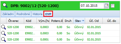 4.5.1.3 Záložka Historie na DPB Zobrazuje historii DPB.