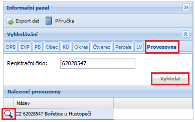 výměra překryvu parcely s DPB (m2) stav DPB (stav historický se zobrazí pouze v případě zaškrtnutí checkboxu) překryv s DPB platný od, do - pomocí ikonky je možné vlastníky a jejich podíly společně s