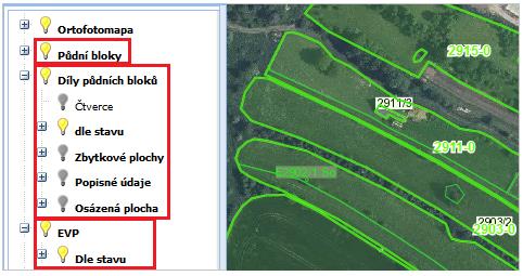 Obrázek 1 Čísla PB, DPB, EVP a jejich prezentace v mapě Ad 2. Evidence ekologicky významných prvků Evidence ekologicky významných prvků (dále jen EVP) nahradila s účinností od 1.1.2015 dřívější evidenci krajinných prvků.