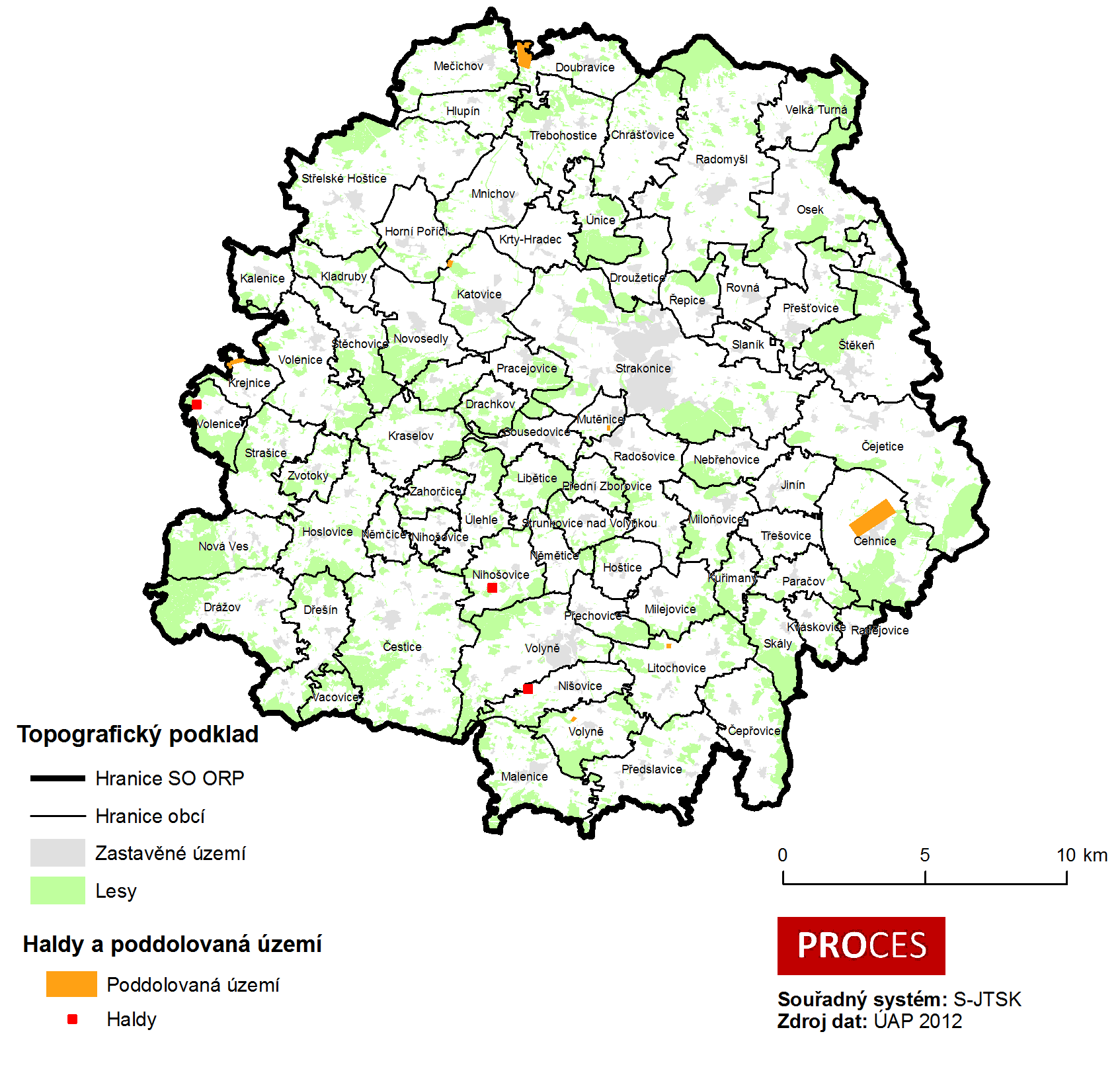 Centrum pro rozvoj obcí a regionů, s. r. o. Mapa 2.1.2: Haldy a poddolovaná území v SO ORP Strakonice 2.2 Vodní režim Území ORP Strakonice spadá do tří hlavních povodí: Otava po Volyňku č.h.p. 1-08-1 západní a severozápadní část, Volyňka a Otava od Volyňky po Blanici č.