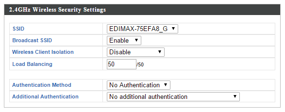 Pro nastavení více 2.4GHz SSID, otevřete rozbalovací menu označené Povolit SSID číslo a zvolte kolik SSID potřebujete.