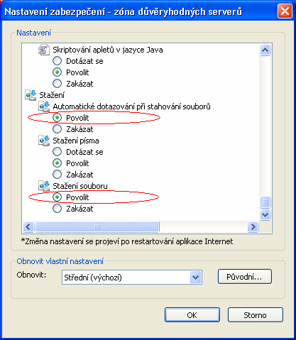 Obr. 8 Povolení přechodu na zabezpečený server a aktivního skriptování Obr. 9 Nastavení stahování souborů 3.3.2 Další možnost nastavení blokování automaticky otevíraných oken (viz obr.