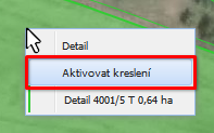 kliknutí pravým tlačítkem zobrazí nabídku s těmito možnostmi: v základním režimu mapy: Volbou Detail se do popisného pole načte detail objektu ve vrchní vrstvě (stejné jako dvojklik).