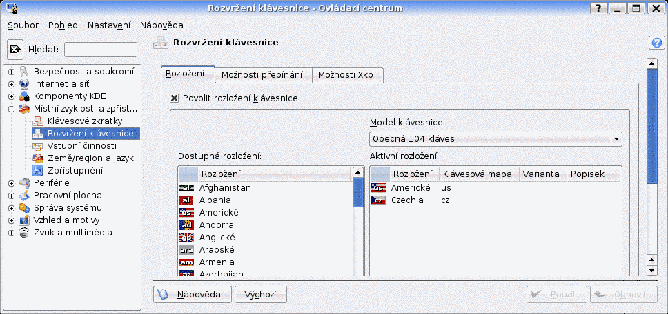 2.2 ROSTŘEDÍ KDE 21 Obrázek 2.8: Nastavení klávesových zkratek určujeme alternativní význam kláves a gest myši (obrázek 2.