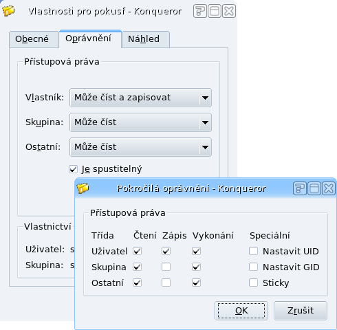 3.5 ŘÍSTUOVÁ ORÁVNĚNÍ A VLASTNOSTI SOUBORŮ 67 Root má všechna oprávnění ke všem těmto objektům.