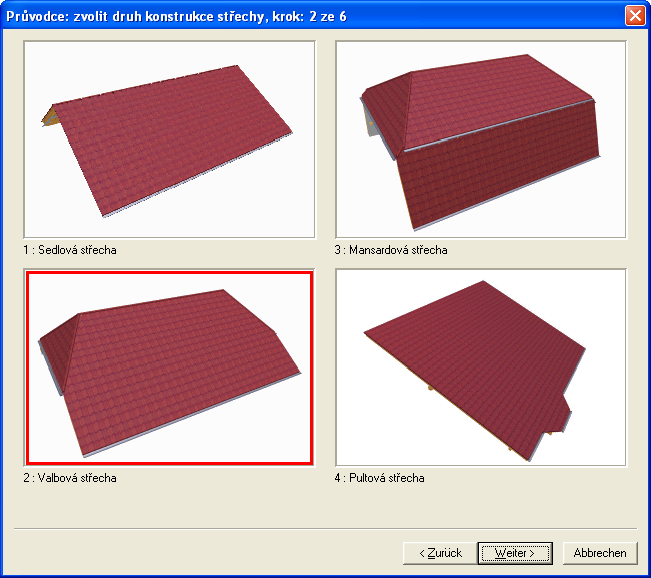 Střešní průvodce Pokud je přednastavení aktivováno např. pro krokve, budou všechny střešní krokve vytvořeny pomocí tohoto přednastavení.