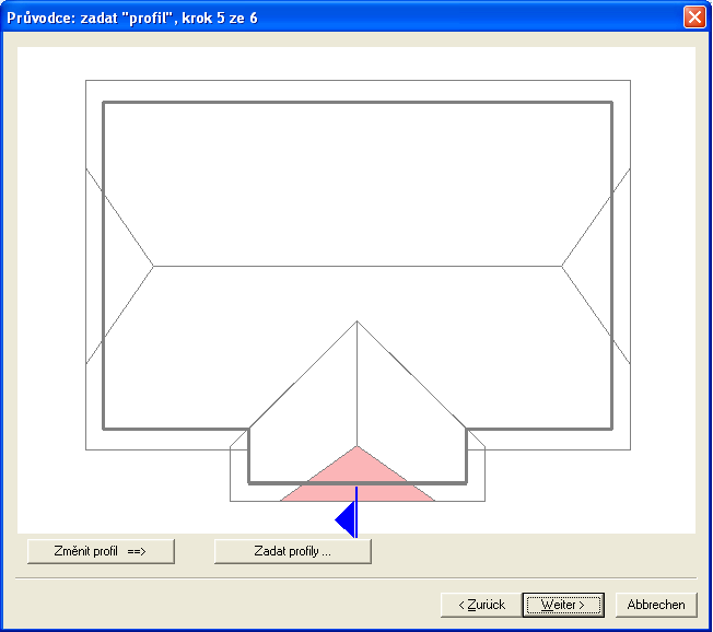 Aby bylo možné vytvořit střechu co nejrychleji, bude zadání provedeno pomocí průvodce pro zadání střechy (po založení nového projektu).