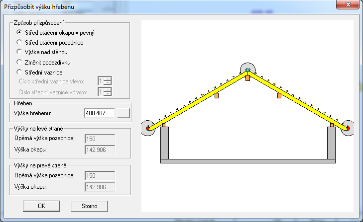 Příklad zadání 1: Krov pomocí střešního průvodce Následně se otevře další okno, ve kterém jsou uvedeny různé metody přizpůsobení.