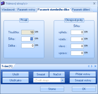 Popis funkcí Zvolit materiál: Výběr materiálu pro stavební část aktuální vrstvy.