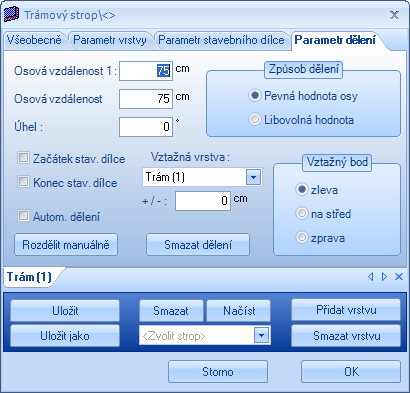 Popis funkcí Způsob dělení: Zde je možné nastavit pevnou nebo proměnnou vzdálenost os.