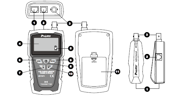 Varování - Netestujte živý vodič s více než 5mA, AC60V/DC48V při testu RJ-45 Lan kabelu.