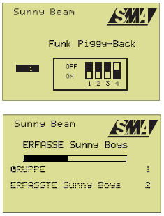 Ovládání Sunny Beam Nyní musíte jednotkou Sunny Beam načíst Váš měnič. Měniče, které chcete načíst modulem Sunny Beam, musí být připraveny k napájení. 5.