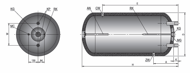 Cirkulační otvor ½ RK Uzavřená kapilární trubička Ø12mm ZW Studená užitková voda,