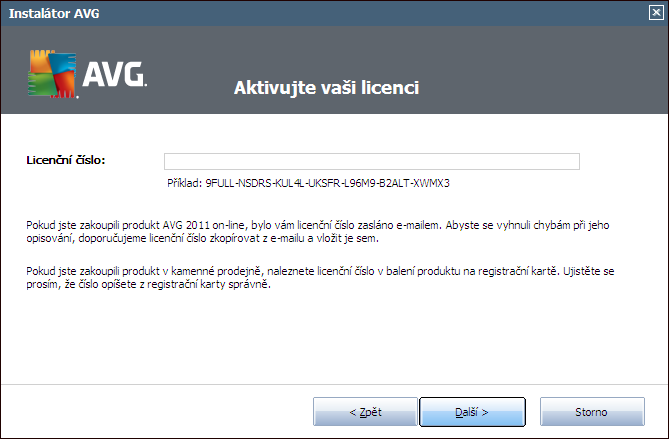 4.2. Aktivujte vaši licenci V dialogu Aktivujte vaši licenci je třeba zadat do textového pole vaše licenční číslo.