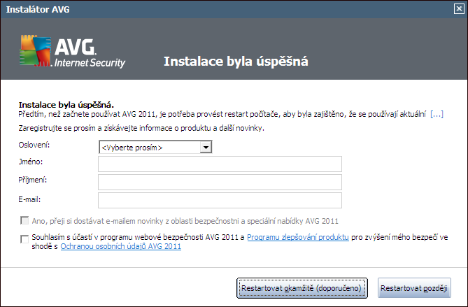 Počkejte prosím na dokončení instalace, aktualizaci virových databází a aktualizaci programu. Poté budete automaticky přesměrováni k následujícímu dialogu. 4.8.