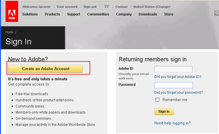 2. Poté budete vyzváni na zadání Vašeho Adobe ID.