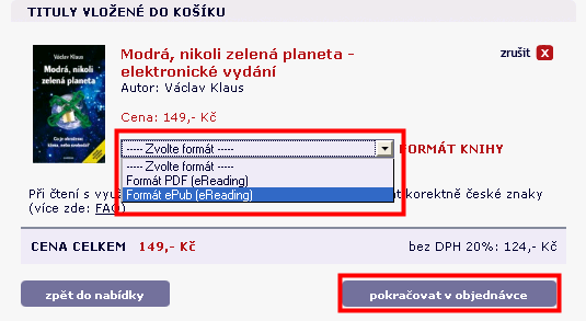 5. Nákup eknihy Před čtením eknihy je potřeba eknihu zakoupit. Tato část zjednodušeně popisuje postup nákupu. 1. Na portálu ereading.