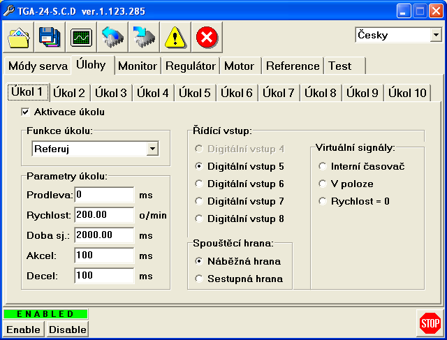 3.1.5 Hardwarové nastavení SW Enable po resetu Start Int. časovače po resetu: Sériová rychlost CAN rychlost Adresa serva (ID) Pokud se nastaví, pak po resetu servozesilovače se zapne výkonový most.