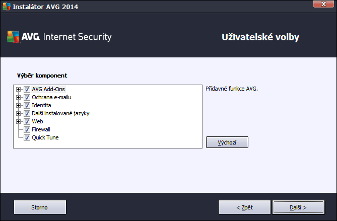 složka. Zde máte možnost určit, kam má být program AVG Internet Security 2014 instalován.