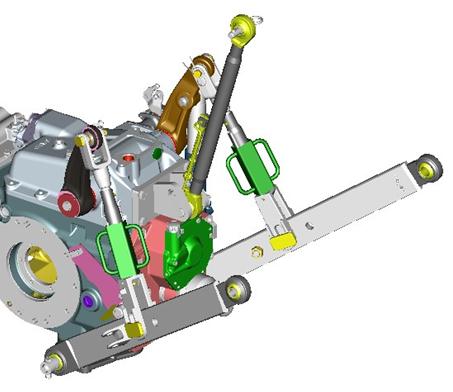 Zadní tříbodový závěs Mechanicky ovládaný systém: Silová regulace se snímáním od spodních ramen pro převodovky 12x12, 20x12