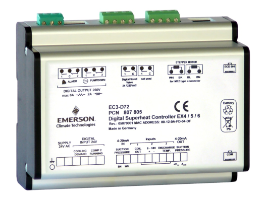 Ovladače přehřátí & digitálního skrolu EC3-D7x jsou univerzální regulátory přehřátí pracující zcela samostatně a nezávisle na dalších ovladačích v okruhu určený pro zařízení s digitálním kompresorem