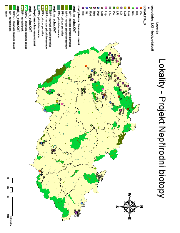 Mapa č. 1: Rozmístění nepřírodních biotopů na území České republiky.