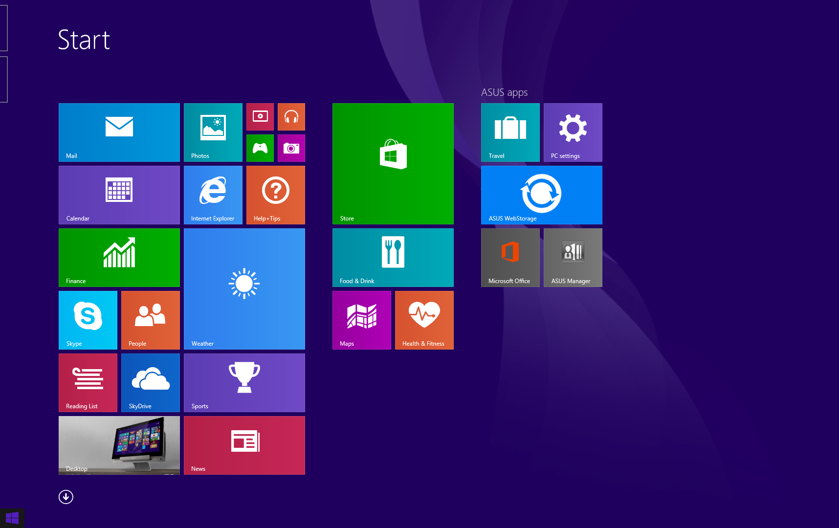 Tlačítko Start Operační systém Windows 8.1 obsahuje tlačítko Start, které umožňuje přepínat mezi dvěma posledními otevřenými aplikacemi.