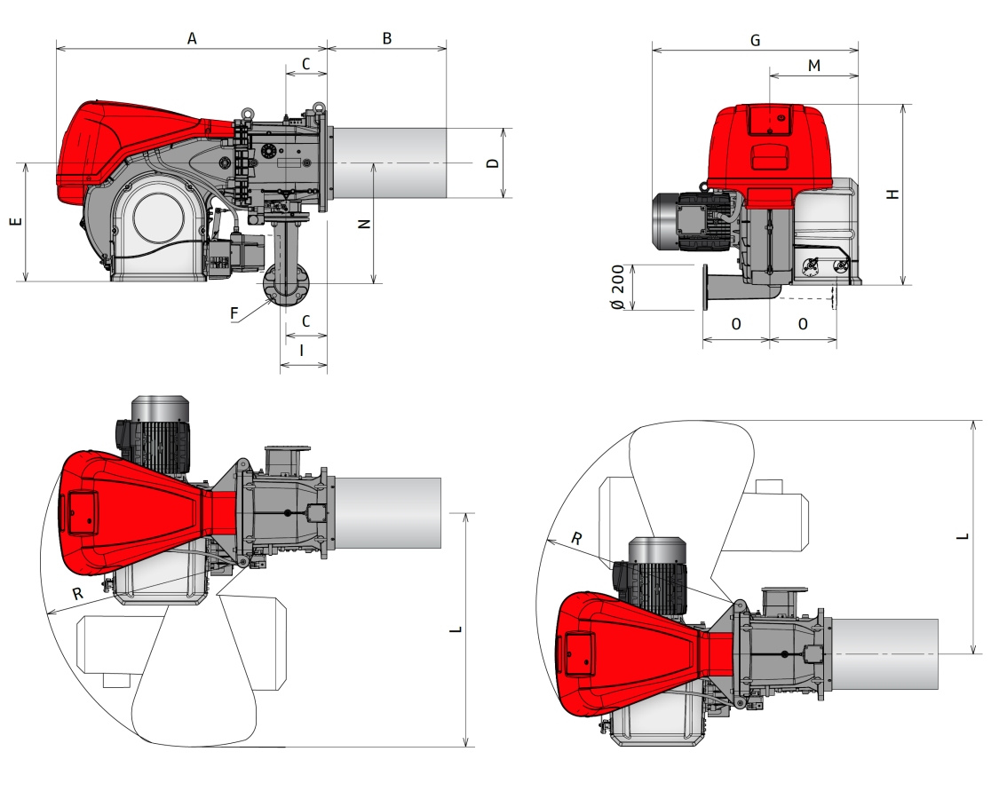 13.2 RS 310-610/M-E-EV MZ 13.2.1 Hořák MODEL A B C D E F** G H I* L M N528 O R RS 310 MZ 1178 519 178 306 520 DN65 890 790 177 1015 400 528 290 890 RS 410 MZ 1178 500 178 306 520 DN65 908 790 177