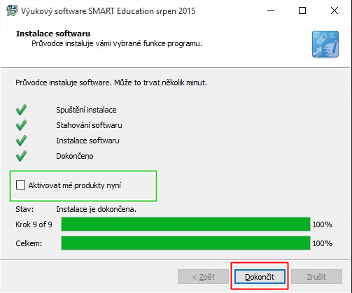 14. Instalace software SMART je dokončena. Instalační průvodce ukončete kliknutím na tlačítko Dokončit.