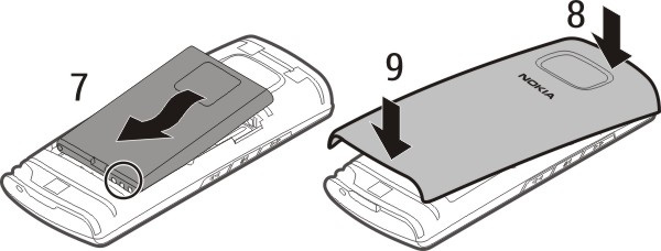 4 Chcete-li vložit druhou SIM kartu, otevřete držák SIM karty 2 (5). Zkontrolujte, zda plocha kontaktů směřuje dolů, a vložte SIM kartu (6).