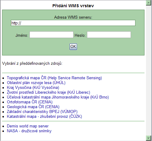 Obr. 6.9 Připojení WMS služby [48] 6.