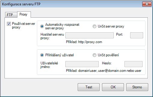 12. Klepněte na sloţku Proxy. 13. Pouţíváte-li proxy server, zvolte buď Automatická detekce proxy, nebo Zadat proxy.