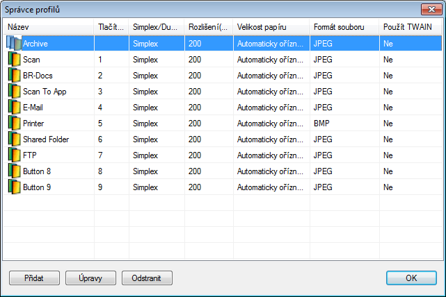 Vytváření nových profilů Button Manager V2 vám nabízí devět přednastavených profilů, které můţete pouţívat a upravovat.