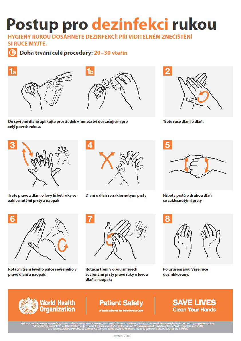Příloha D Postup pro dezinfekci rukou WHO, květen 2009, Postup pro dezinfekci rukou-leták.