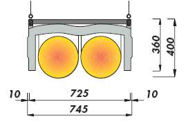 Rozměry jednotlivých sálavých vysokojakostních panelů infrazářičů GIRAD Jedno-trubkový systém D n 200 mm Hmotnost 16 kg/m Jedno-trubkový systém D n 300 mm Hmotnost 18 kg/m Dvou-trubkový systém D n