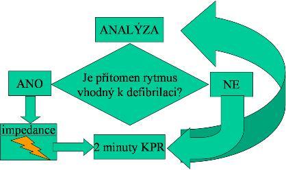 Obrázek č. 6 Postup AED při analýze srdečního rytmu www.physio-control.cz V mnoha případech je hlavní příčinou srdeční zástavy komorová fibrilace.