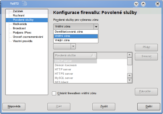 4.5 INSTALACE APLIKACÍ 99 čímž uložení povolíme, samotné uložení se provede příkazem /etc/init.d/iptables save_active Není vždy nutné provádět konfiguraci a její uložení v textovém režimu.