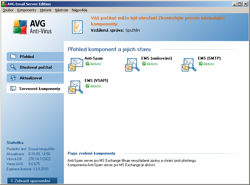 4. Kontrola pošty pro MS Exchange Server 2007/2010 4.1. Přehled Konfigurace Kontroly pošty pro MS Exchange Server 2007 je plně integrována v rámci aplikace AVG 9.