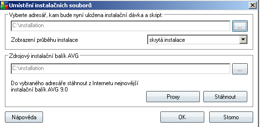 Použijte toto tlačítko k uložení konfigurace místní instalace AVG do souboru (. pck).