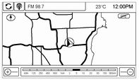 164 Navigace Měřítka mapy Funkce posouvání K dispozici jsou dva způsoby změny měřítka mapy: Pro zvětšení nebo zmenšení měřítka mapy otočte ovladačem MENU/SEL doprava nebo doleva.