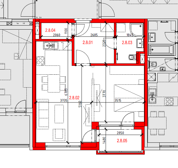 Byt 2.8-1+kk/B, 55,25 m2, 2.