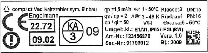 Pro kapslový měřič chladu compact V ec: Typový štítek