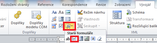 Checkbox zaškrtávací tlačítko Zobrazení karty Vývojář pro Office 2010. Z nabídky Soubor Možnosti karta Přizpůsobit pás karet zatrhněte kartu Vývojář. Zobrazení karty Vývojář pro Office 2007.