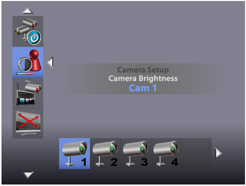6.3 Nastavení kamery Camera on/off = show/hide camera viditelnost kamery Pomocí tlačítek vyberte kameru. Stiskněte tlačítko OK - můžete.