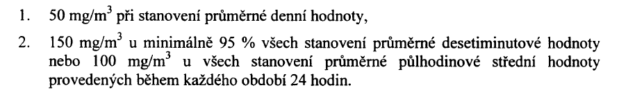 Celkové emisní limity C, vyjádřené v ng TE/m 3 jsou dále specifikovány: Emisní limity CO jsou během provozu spalovny stanoveny následně: Z výše uvedeného přehledu tedy vyplývá především povinnost